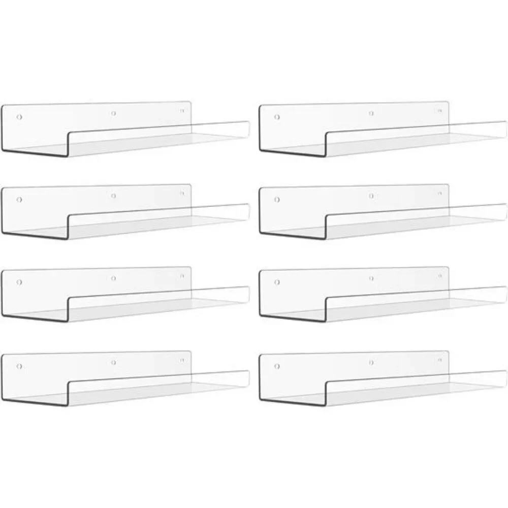 Upsimples Clear Acrylic Wall Shelves 8 Pack Floating Storage for Bathroom Kids
